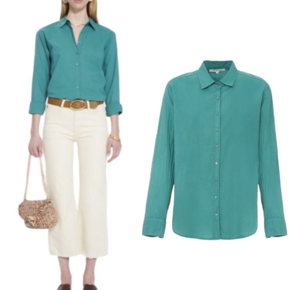 Xirena Blue Teal 100% Cotton Long Sleeve Beau Button Down Shirt Lightweight S